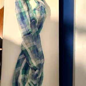 Christopher & Banks Teal and White Plaid Infinity Scarf